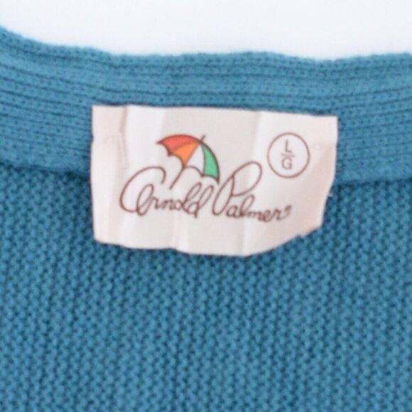 Vintage '80S Arnold Palmer Teal Wool Fine Knit Button Up Cardigan Sweater Large - Picture 9 of 9